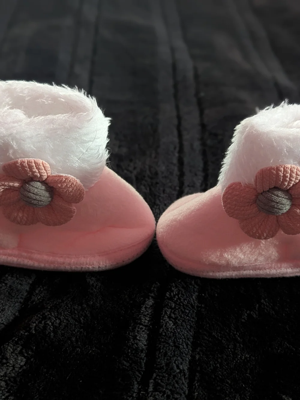 Baby Pink Flower Faux-Fur Booties - Soft Infant Slippers